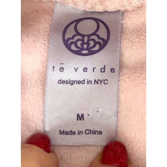 Te Verde Women Top M Pink Funnel Neck Long Sleeve Pullover Velour Casual Relaxed - Picture 5 of 10